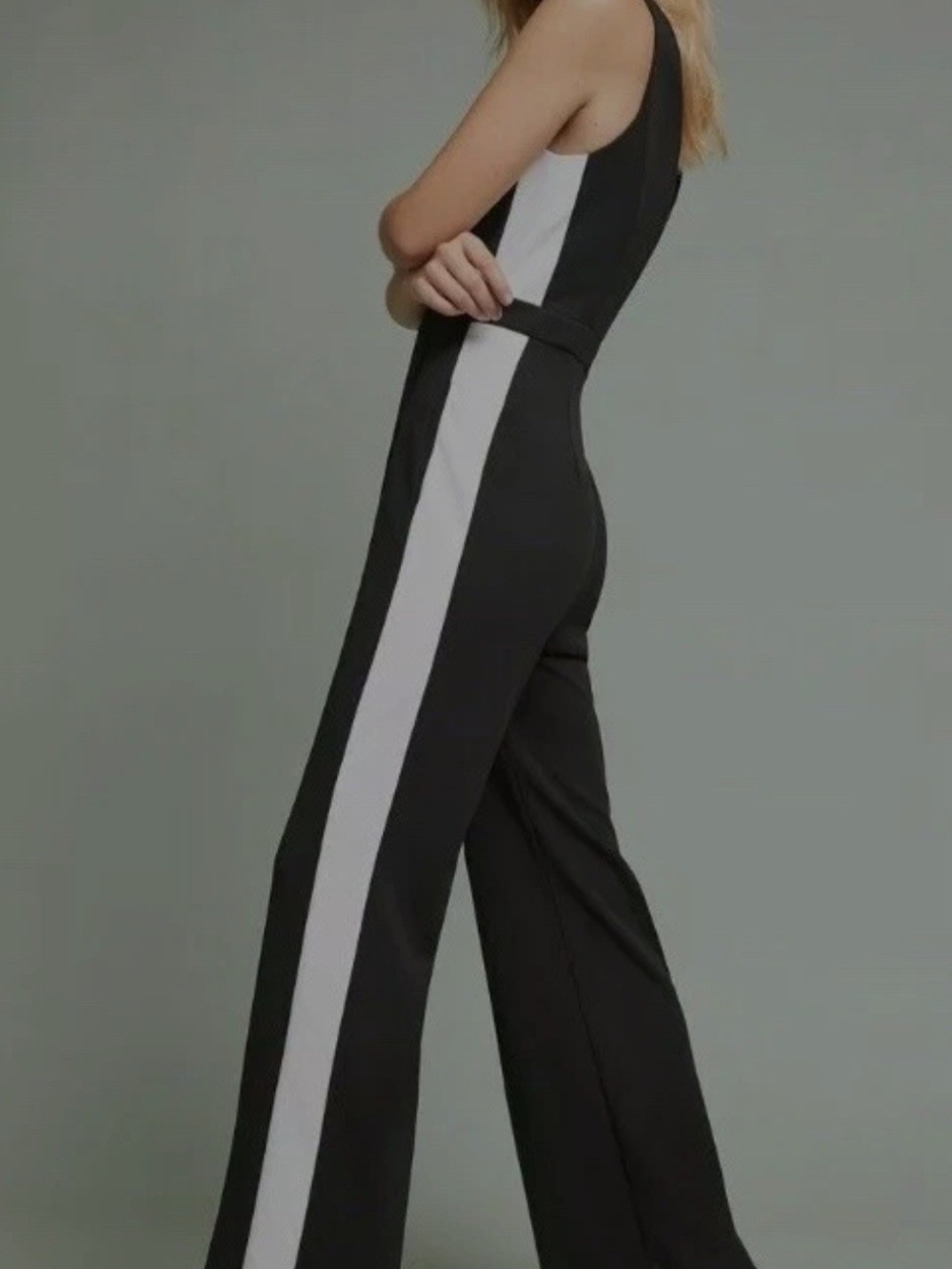 Tommy Hilfiger Sleeveless Black Jumpsuit with White Side Stripe